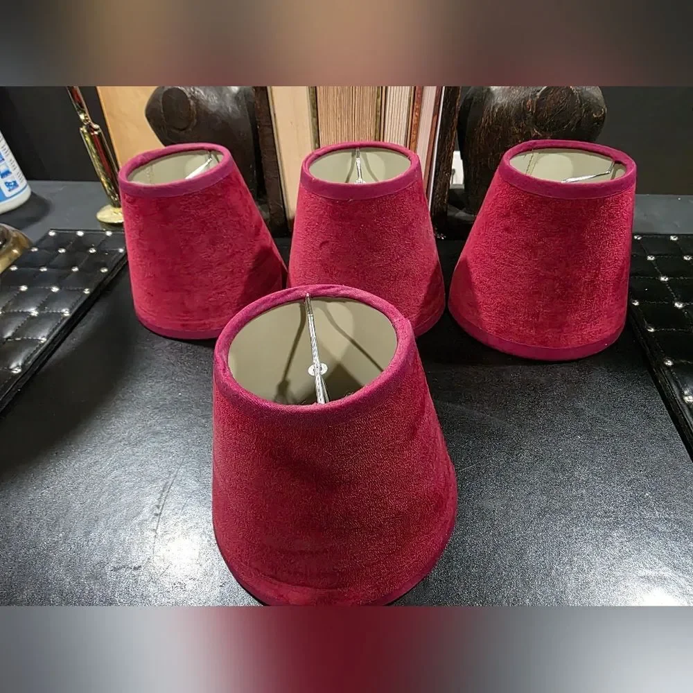 Burgundy Raspberry Small Clip On Lampshade Set Of 4 Sz 5.5'H Velvet Fabric